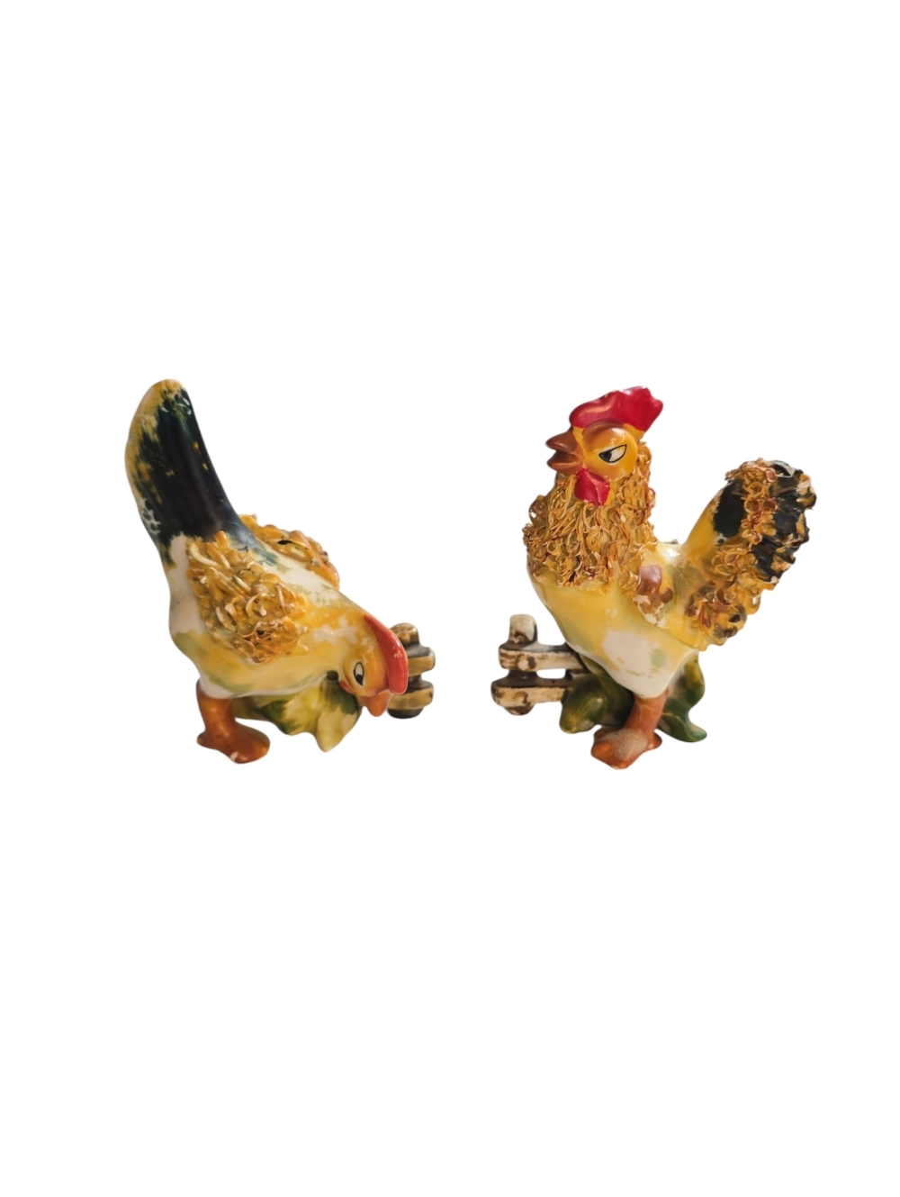Vintage Royal Japan Angry Rooster Figurines Spaghetti Hand Painted READ